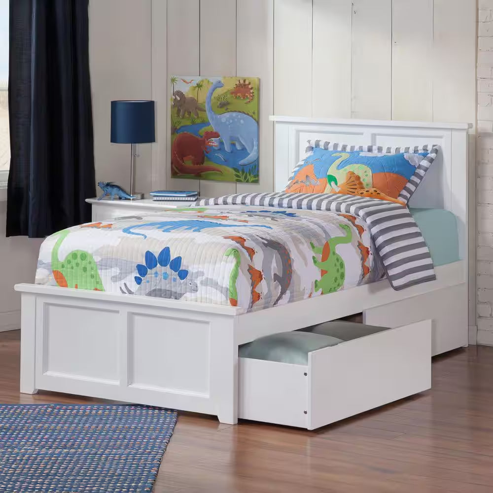 Madison White Twin XL Platform Bed with Matching Foot Board with 2-Urban Bed Drawers