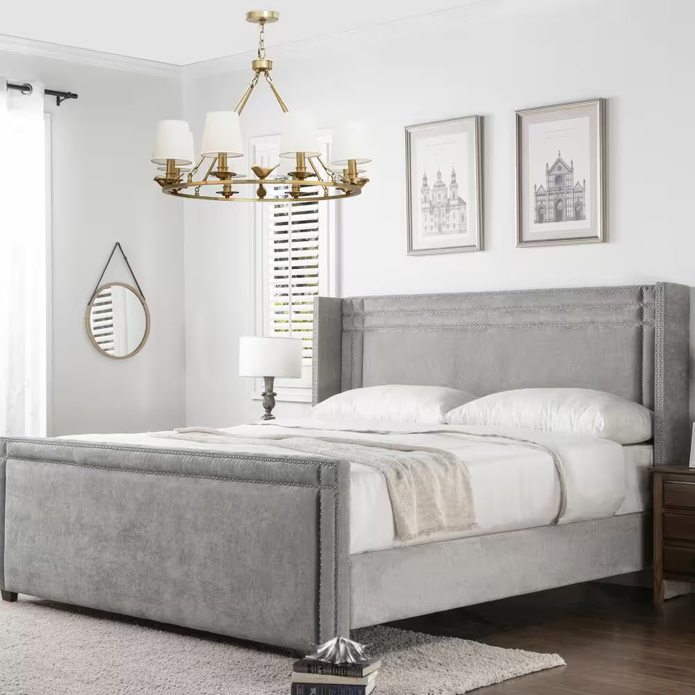 Elle Silver Grey King Upholstered Bed