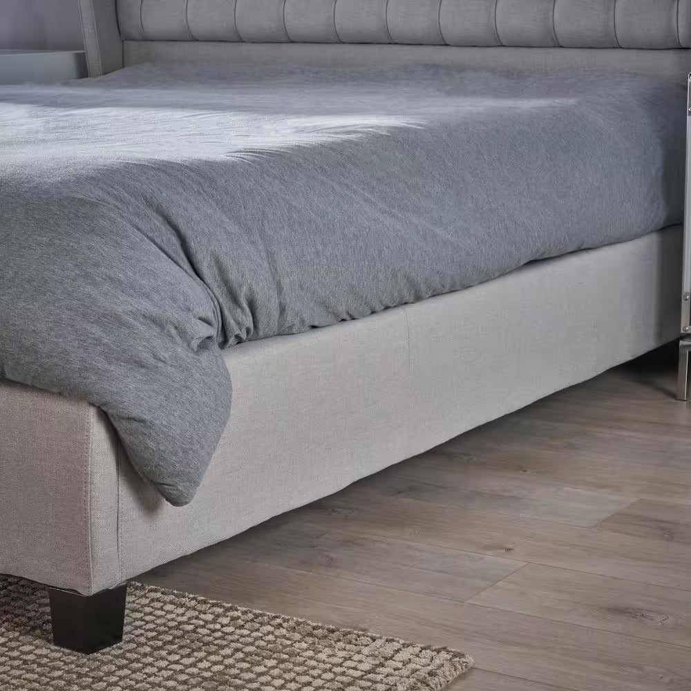 Light Gray Fully Upholstered Fabric Queen Bed Set