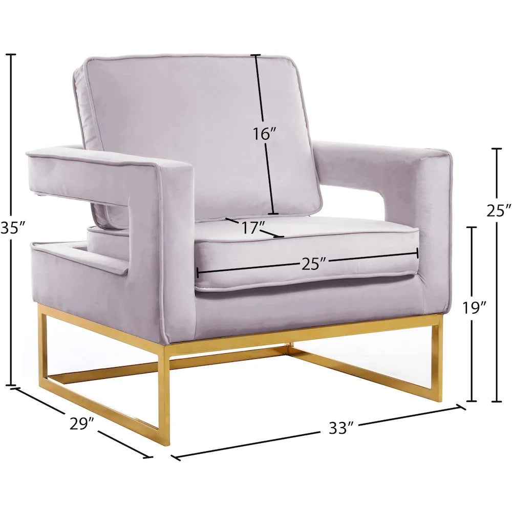 Noah Pink Velvet Accent Chair with Gold Iron Base