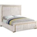 Dolce Solid Wood and Velvet Queen Bed in Cream