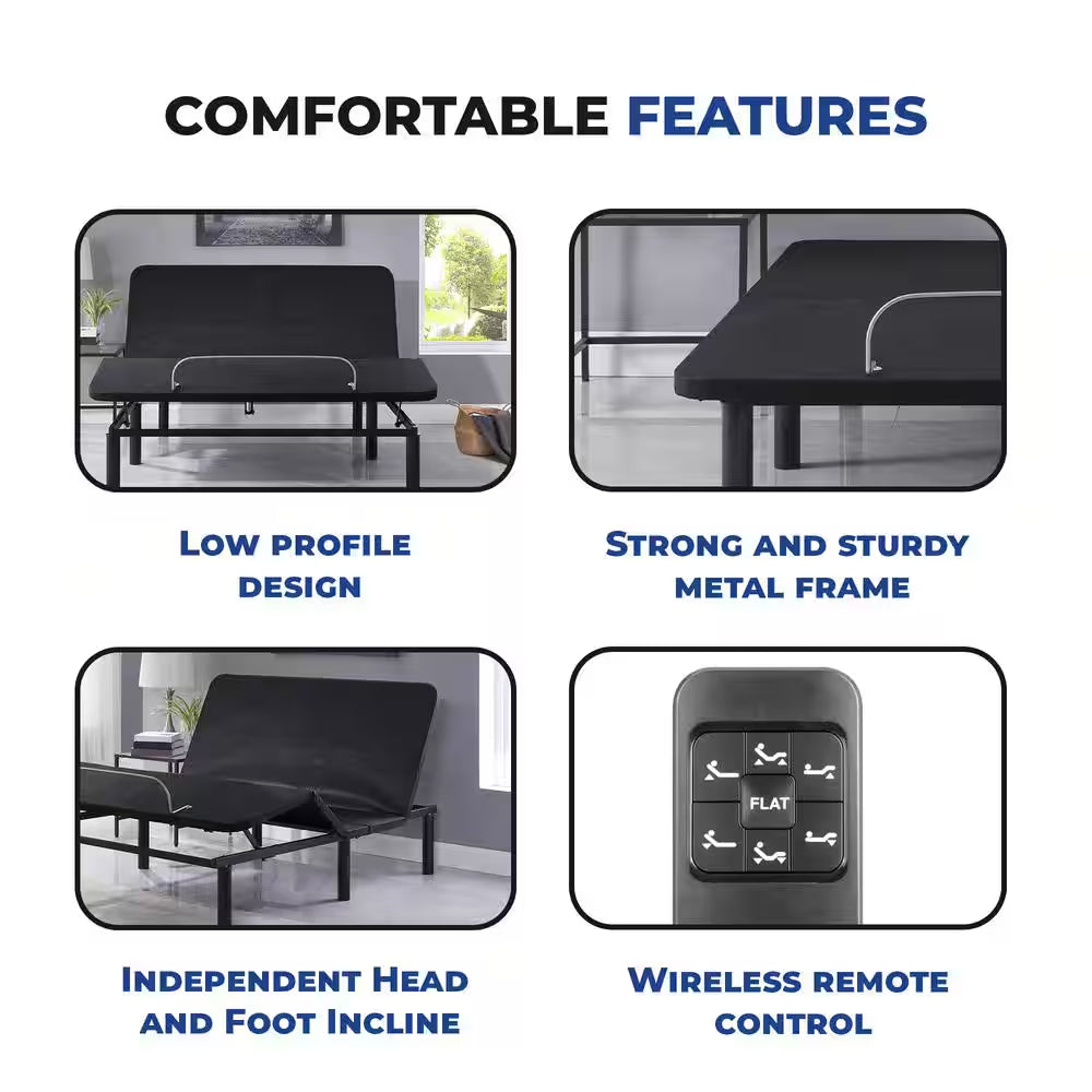 Black, Twin XL, Height Electric Adjustable Bed Frame Base with Wireless Remote Control