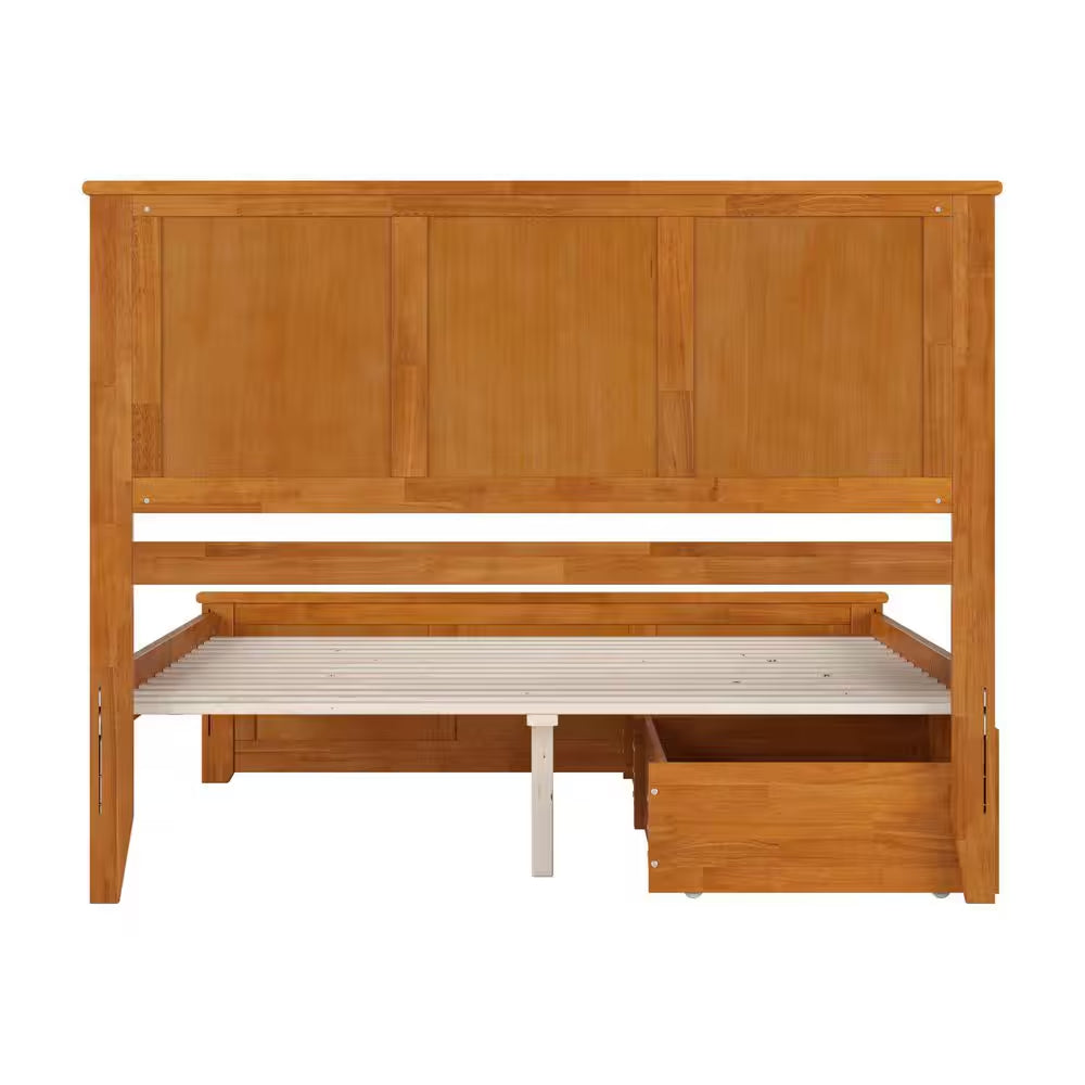 Madison Light Toffee Natural Bronze Solid Wood Frame Queen Platform Bed with Matching Footboard and Storage Drawers