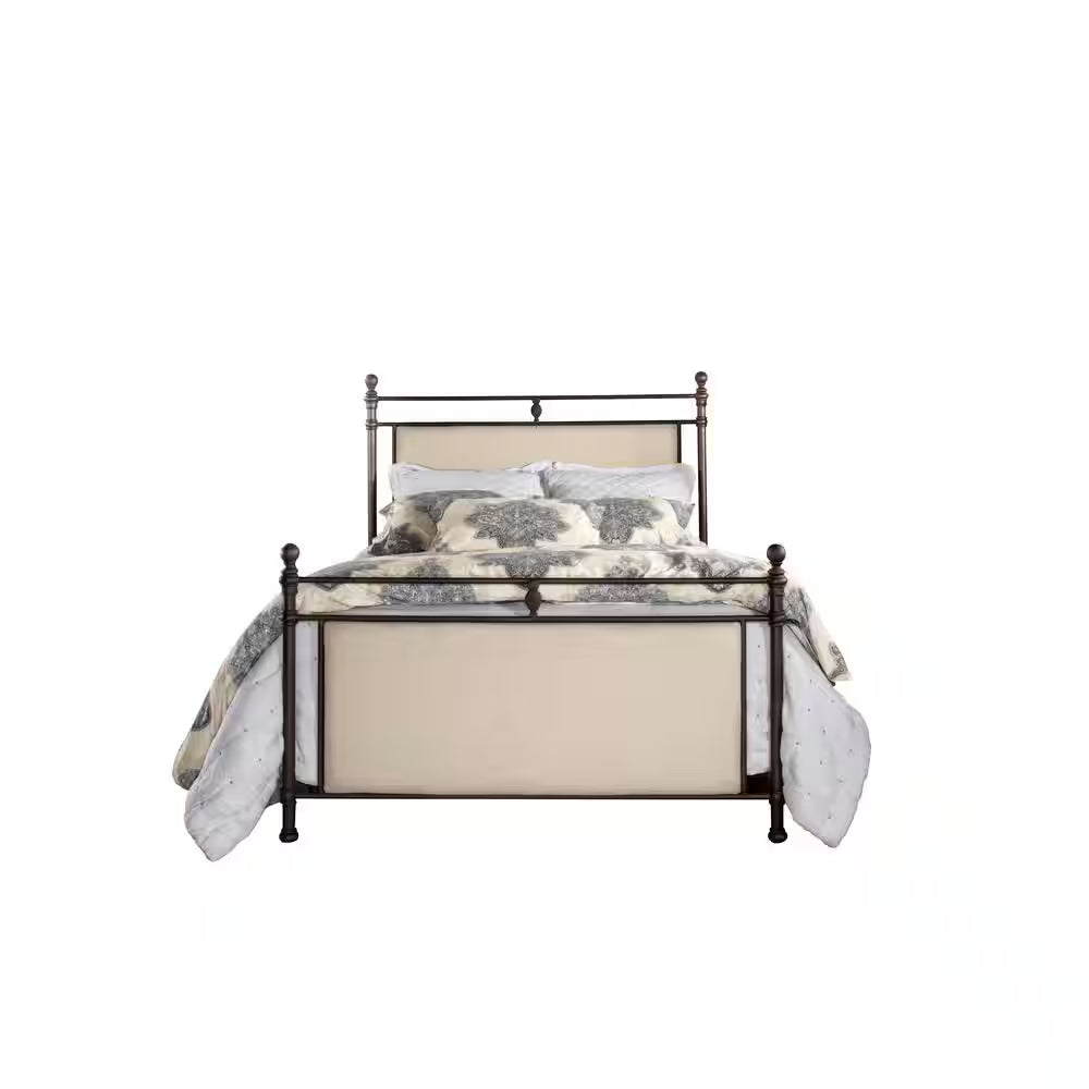 Ashley Rustic Brown and Linen Stone Fabric Queen Bed, Bed Rails Included