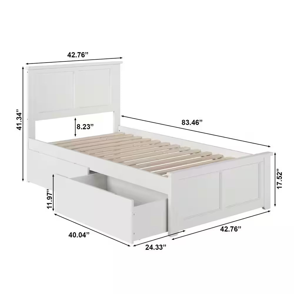 Madison White Twin XL Platform Bed with Matching Foot Board with 2-Urban Bed Drawers