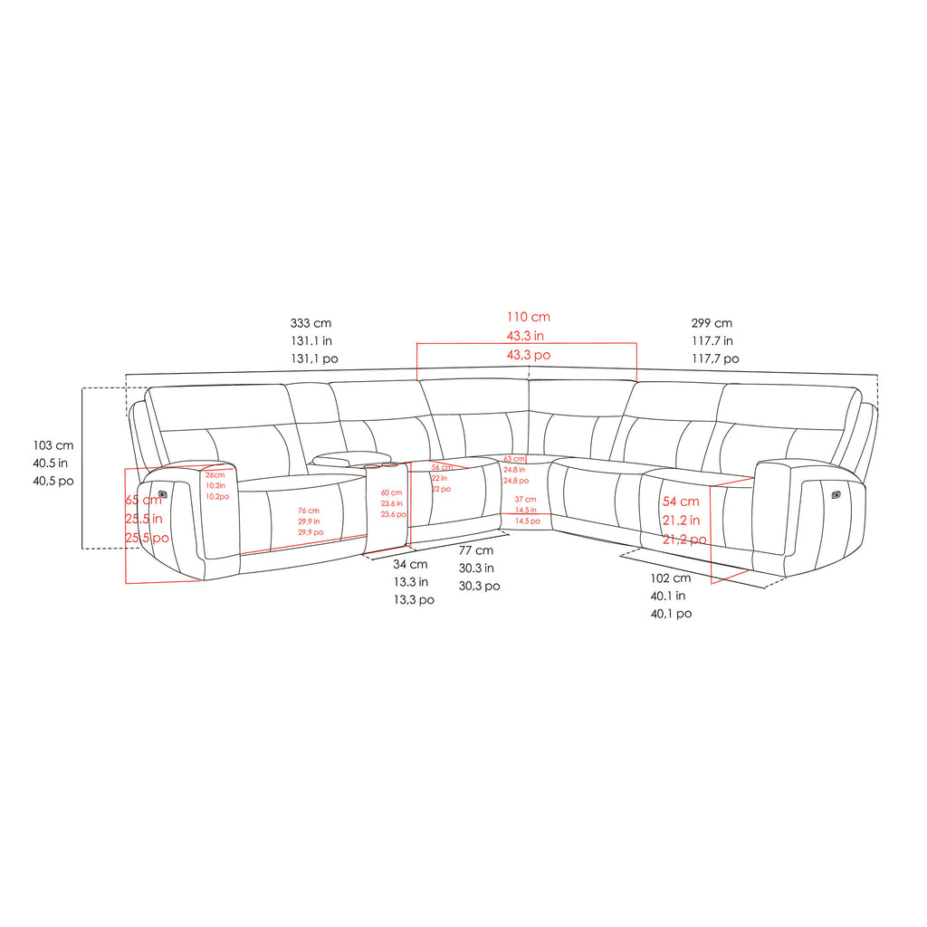 Lauretta 6-Piece Leather Power Reclining Sectional with Power Headrests