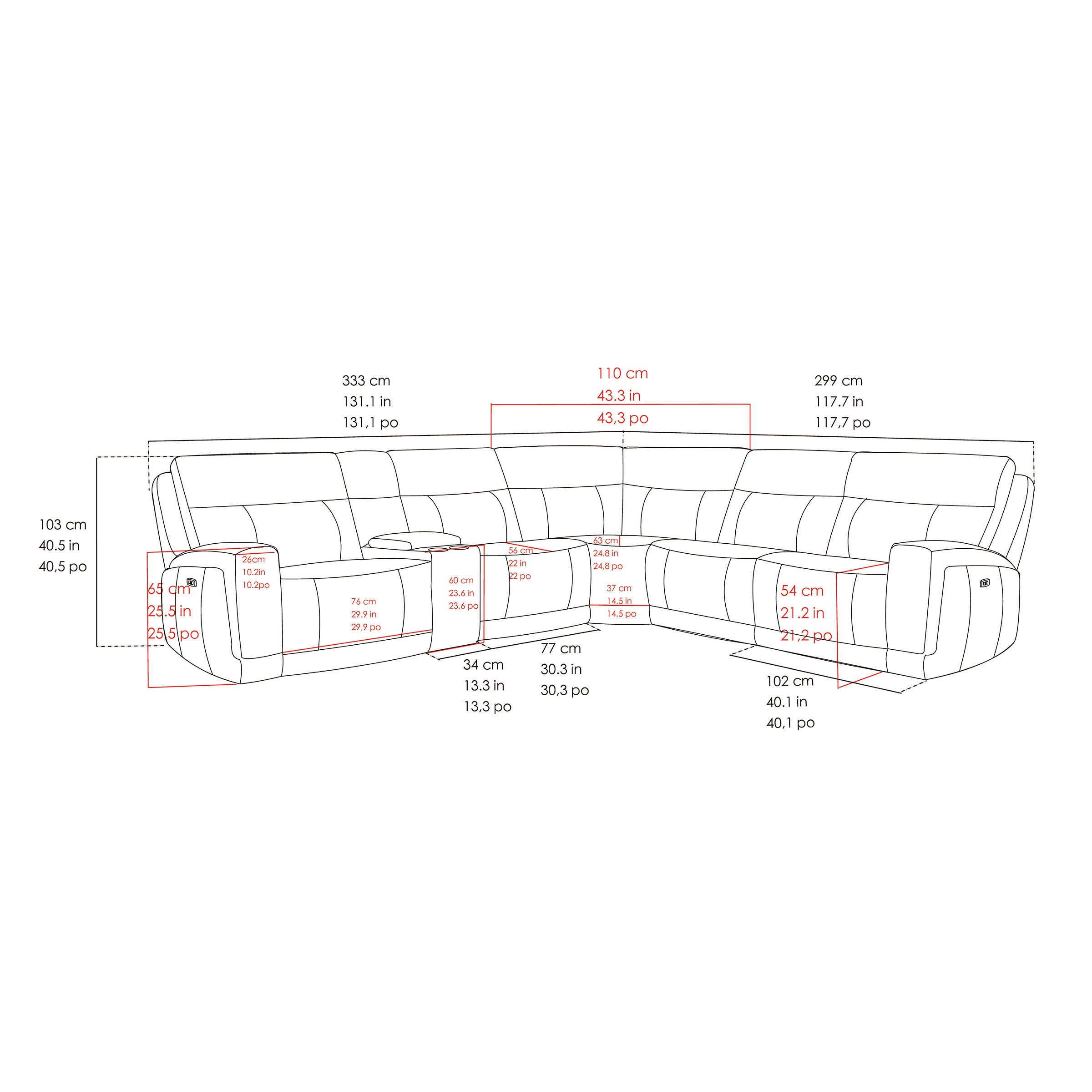 Lauretta 6-Piece Leather Power Reclining Sectional with Power Headrests