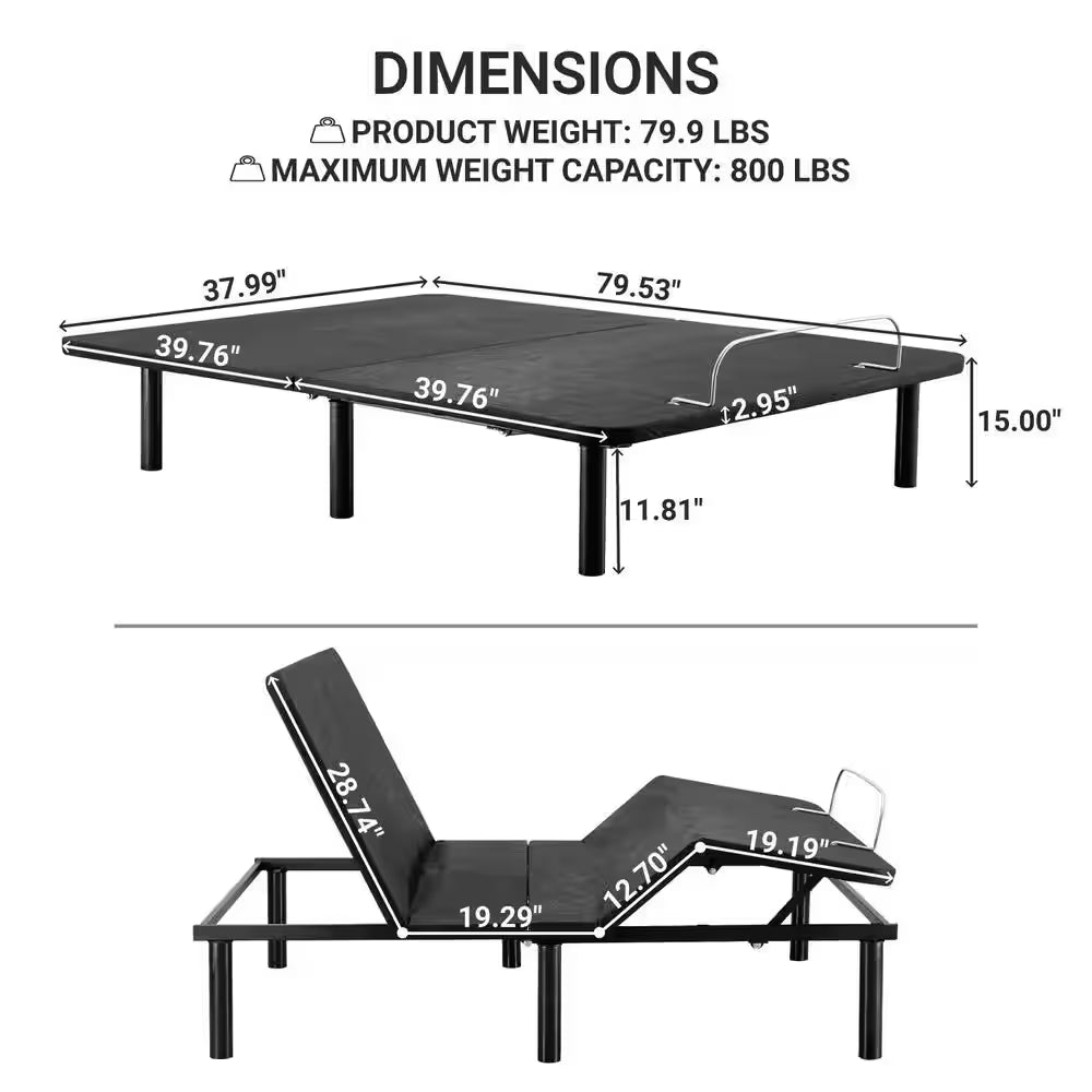 Black, Twin XL, Height Electric Adjustable Bed Frame Base with Wireless Remote Control