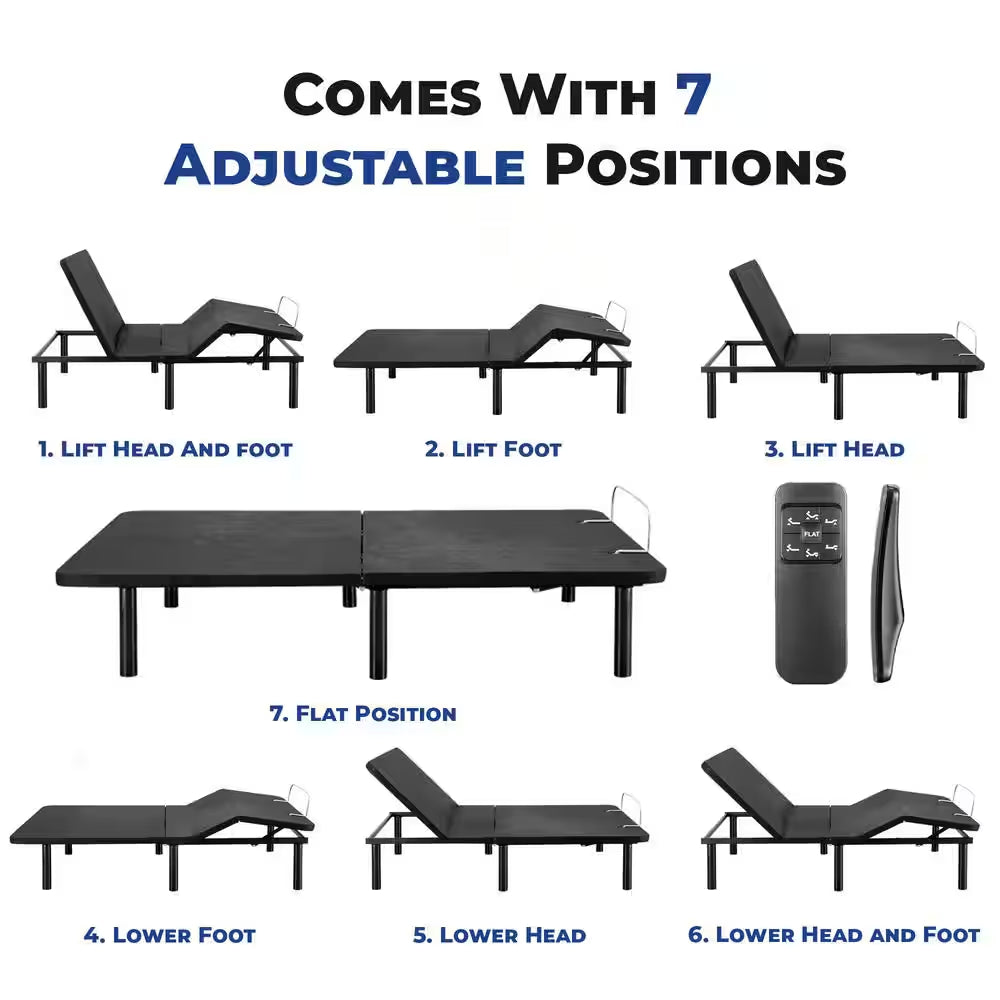 Black, Twin XL, Height Electric Adjustable Bed Frame Base with Wireless Remote Control