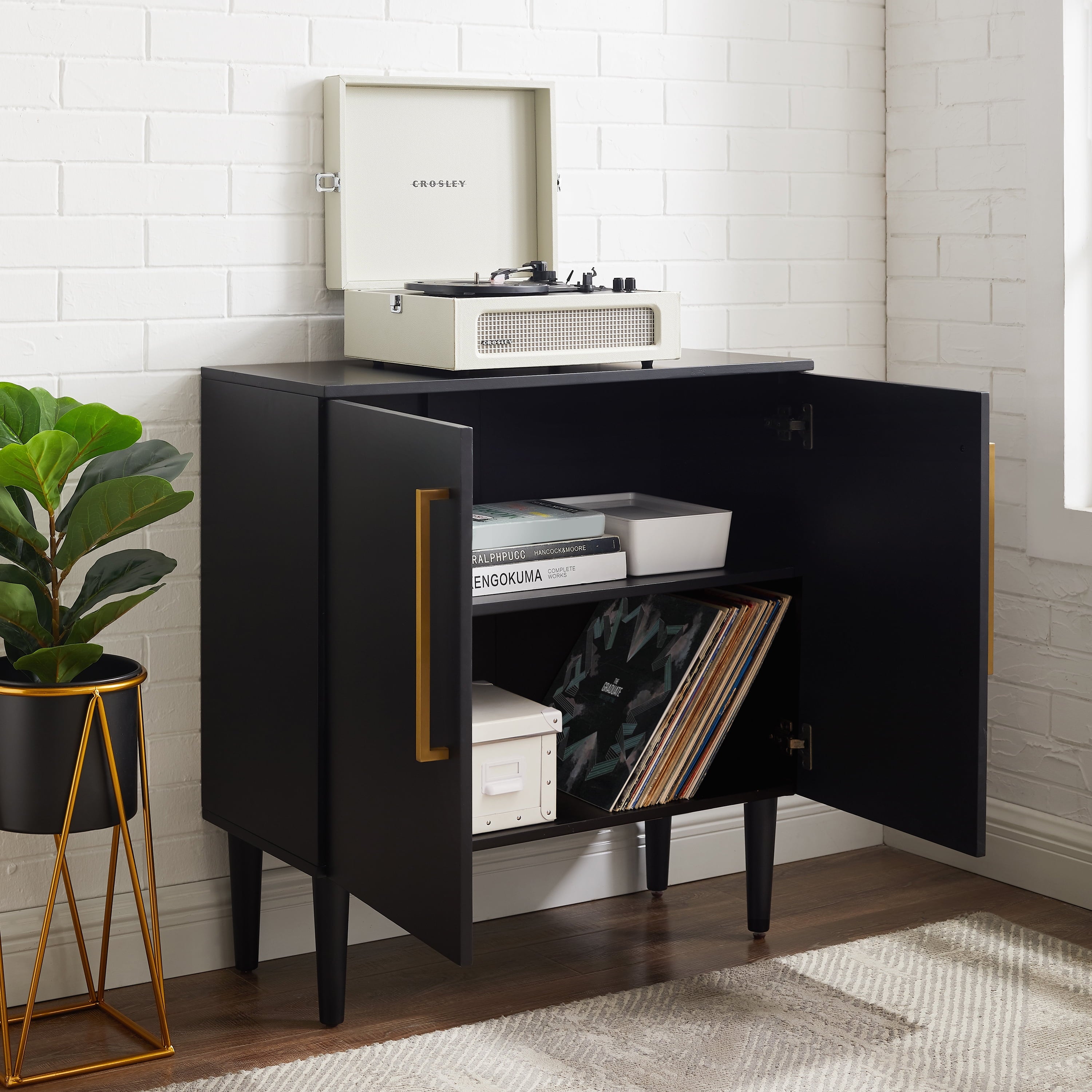 Everett Wood Accent Cabinet in Matte Black