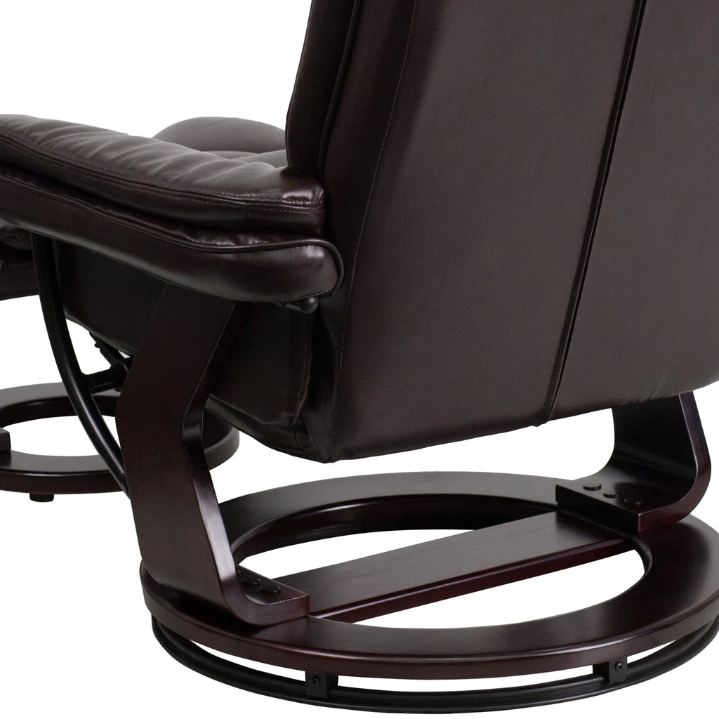Bali Leathersoft Upholstered Recliner with Ottoman, Arms, and Headrest, Brown