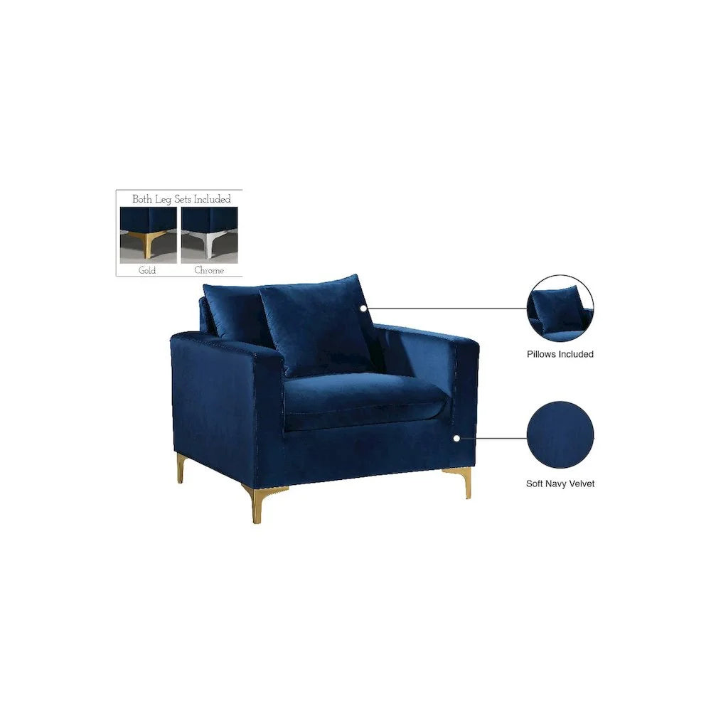 Modern Naomi Velvet Accent Chair in Navy