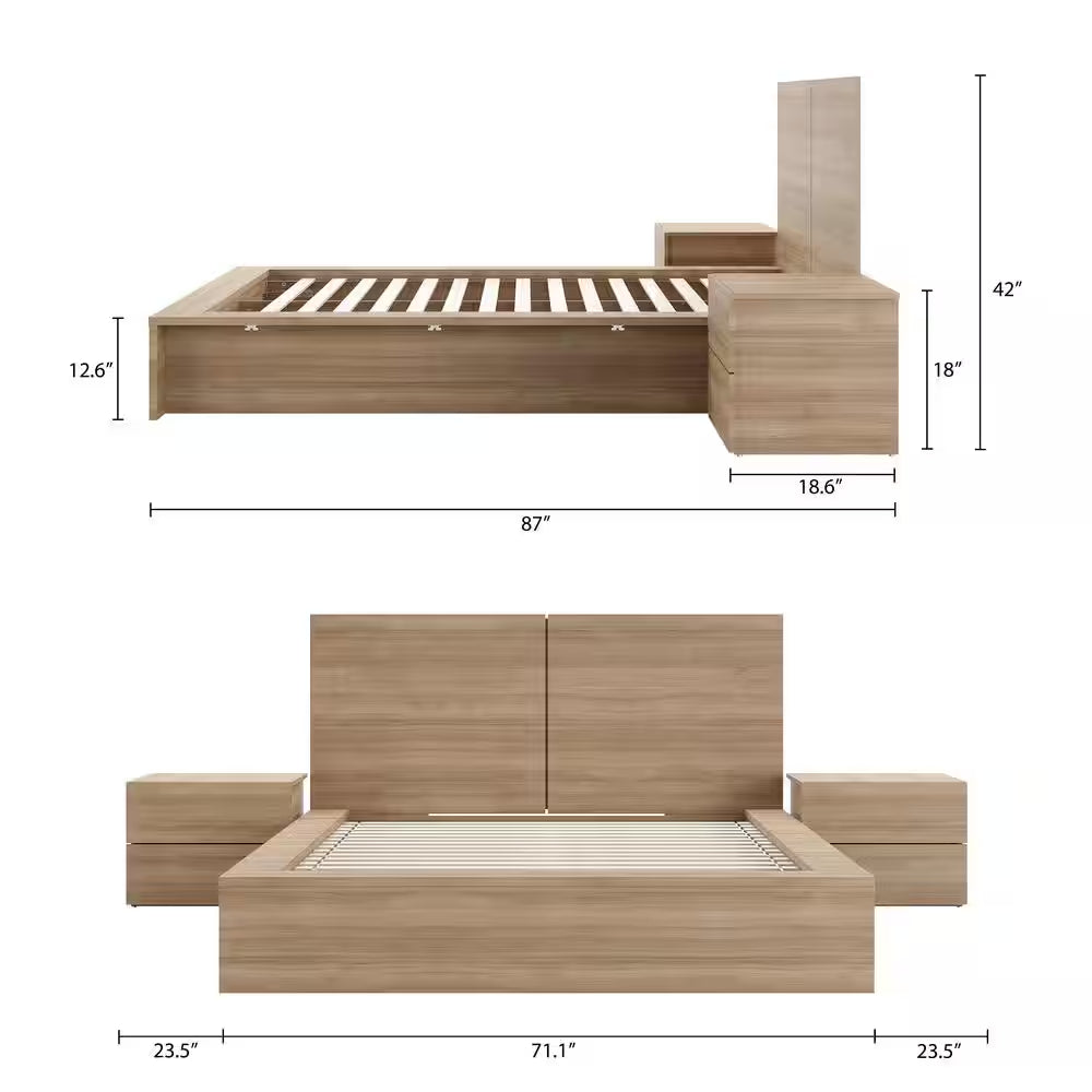 James 4-Piece Brown Oak Queen Size Bedroom Set