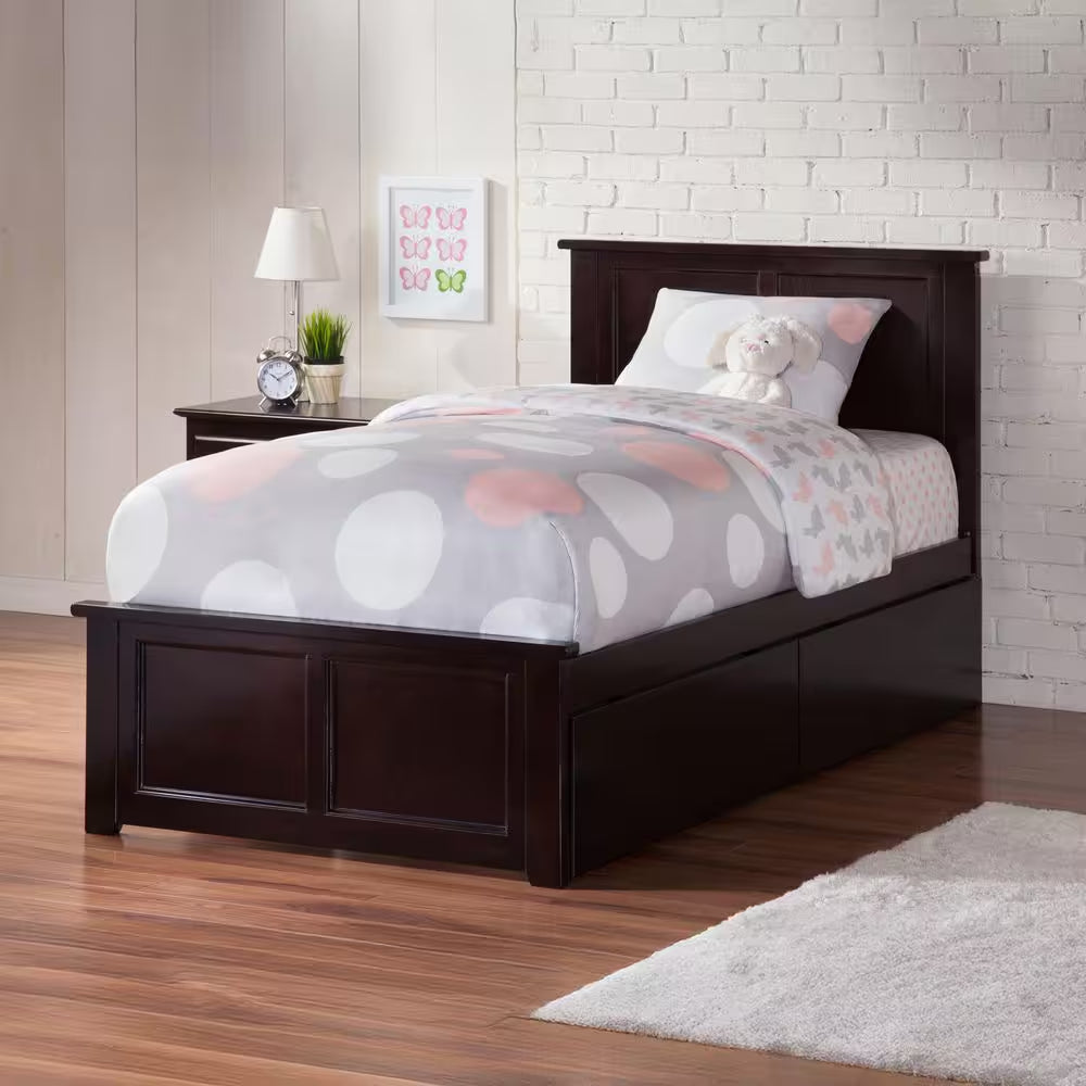 Madison Espresso Twin XL Platform Bed with Matching Foot Board and 2 Urban Bed Drawers