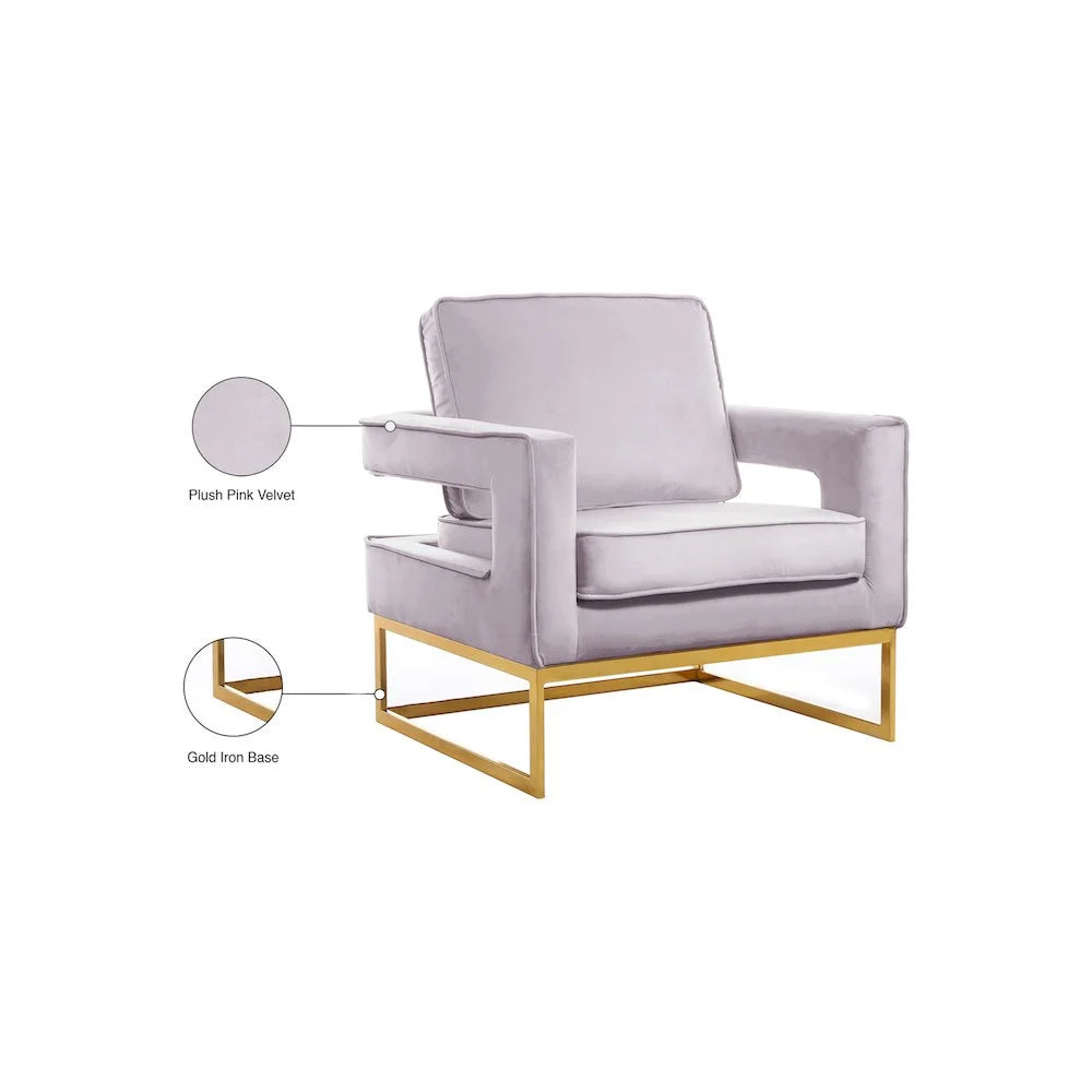 Noah Pink Velvet Accent Chair with Gold Iron Base