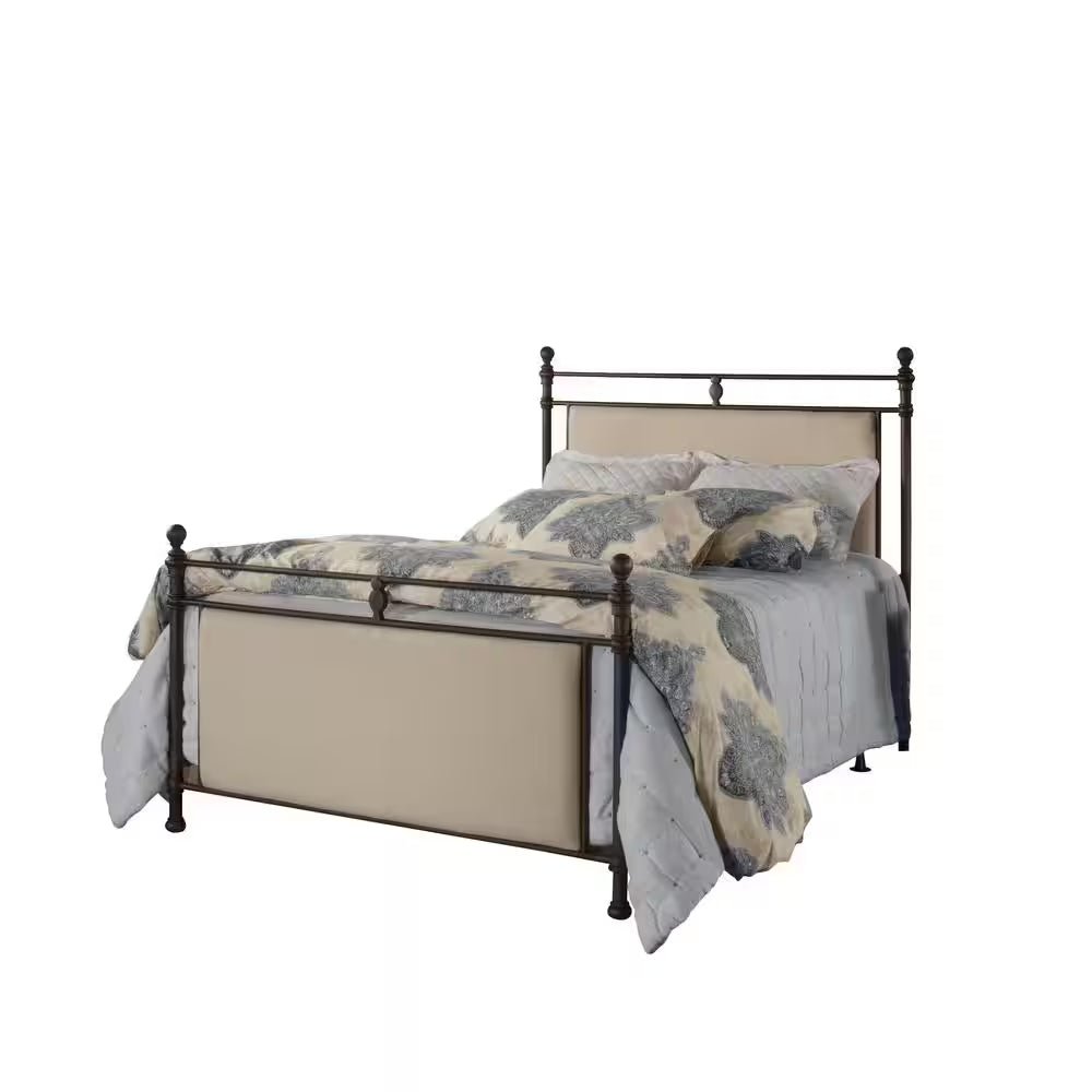 Ashley Rustic Brown and Linen Stone Fabric Queen Bed, Bed Rails Included