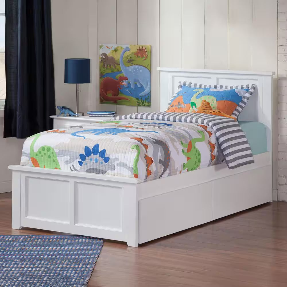 Madison White Twin XL Platform Bed with Matching Foot Board with 2-Urban Bed Drawers