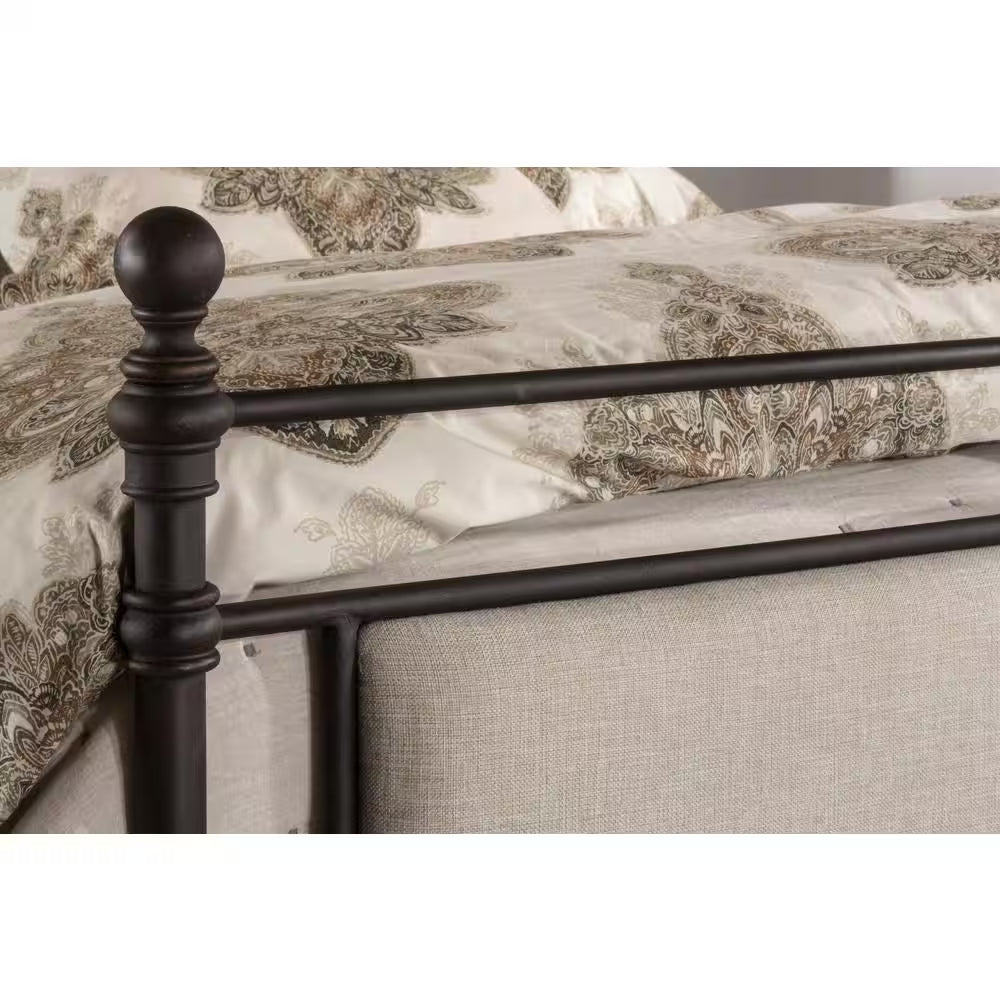 Ashley Rustic Brown and Linen Stone Fabric Queen Bed, Bed Rails Included