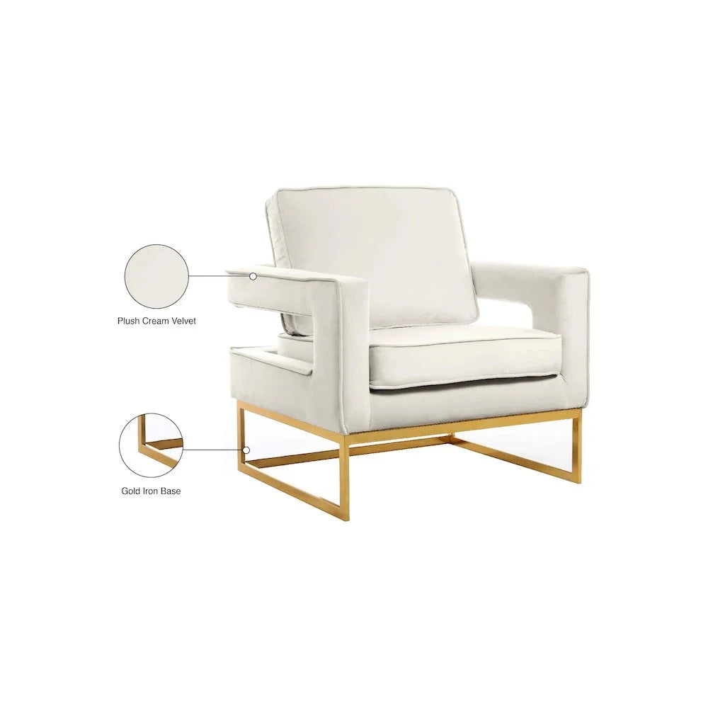 Noah Cream Velvet Accent Chair with Gold Iron Base