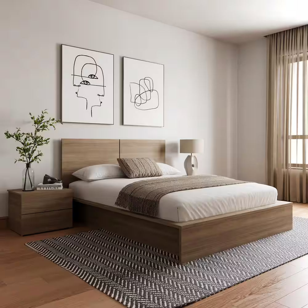 James 4-Piece Brown Oak Queen Size Bedroom Set