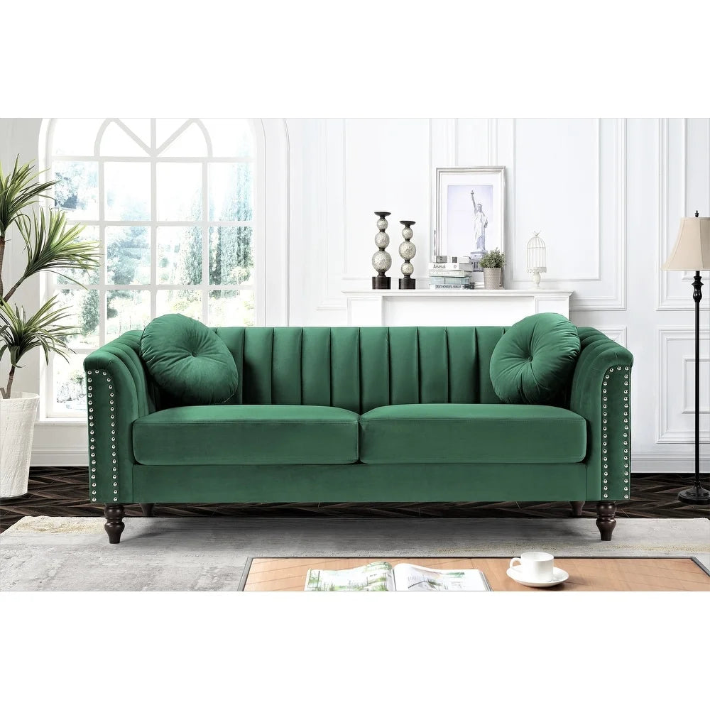 Hills Tufted Back Nailhead 75.2" Sofa-Green
