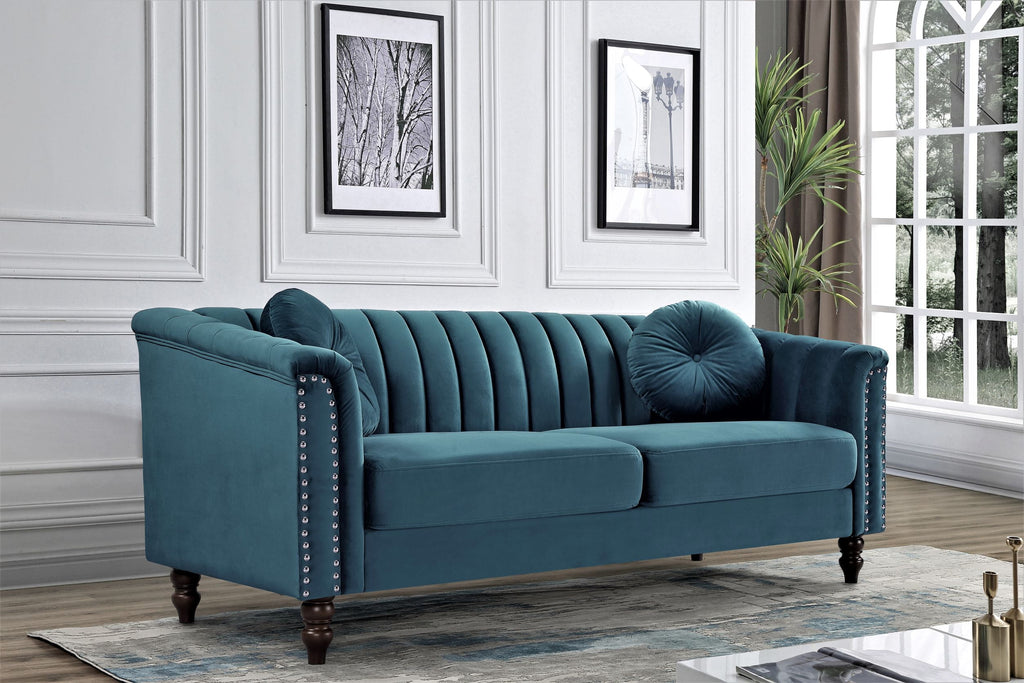 Hills Tufted Back Nailhead 75.2" Sofa-Blue Green