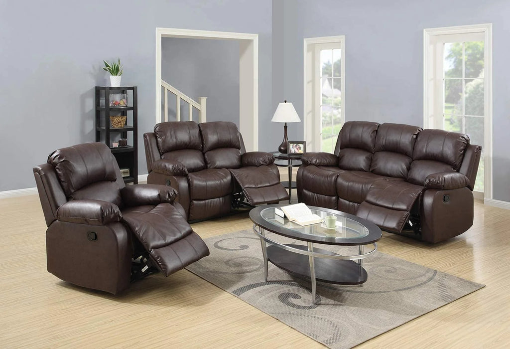 Furniture Bonded Leather Recliner Set Living Room Set, Loveseat, Brown