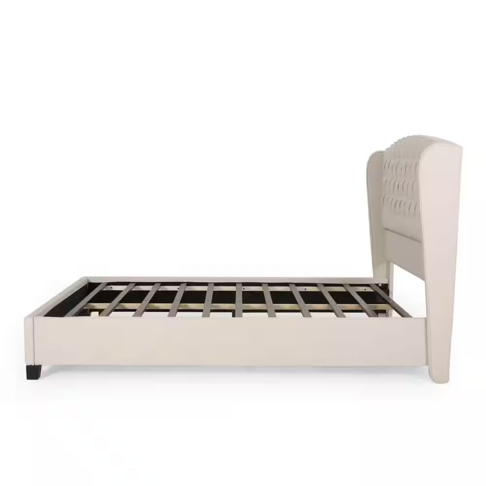 Ivory Fully Upholstered Fabric Queen Bed Set