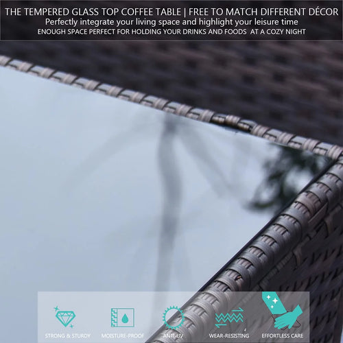 7 Piece Outdoor Patio Furniture Set PE Rattan Wicker Patio Sectional Sofa Conversation Set(Sand)