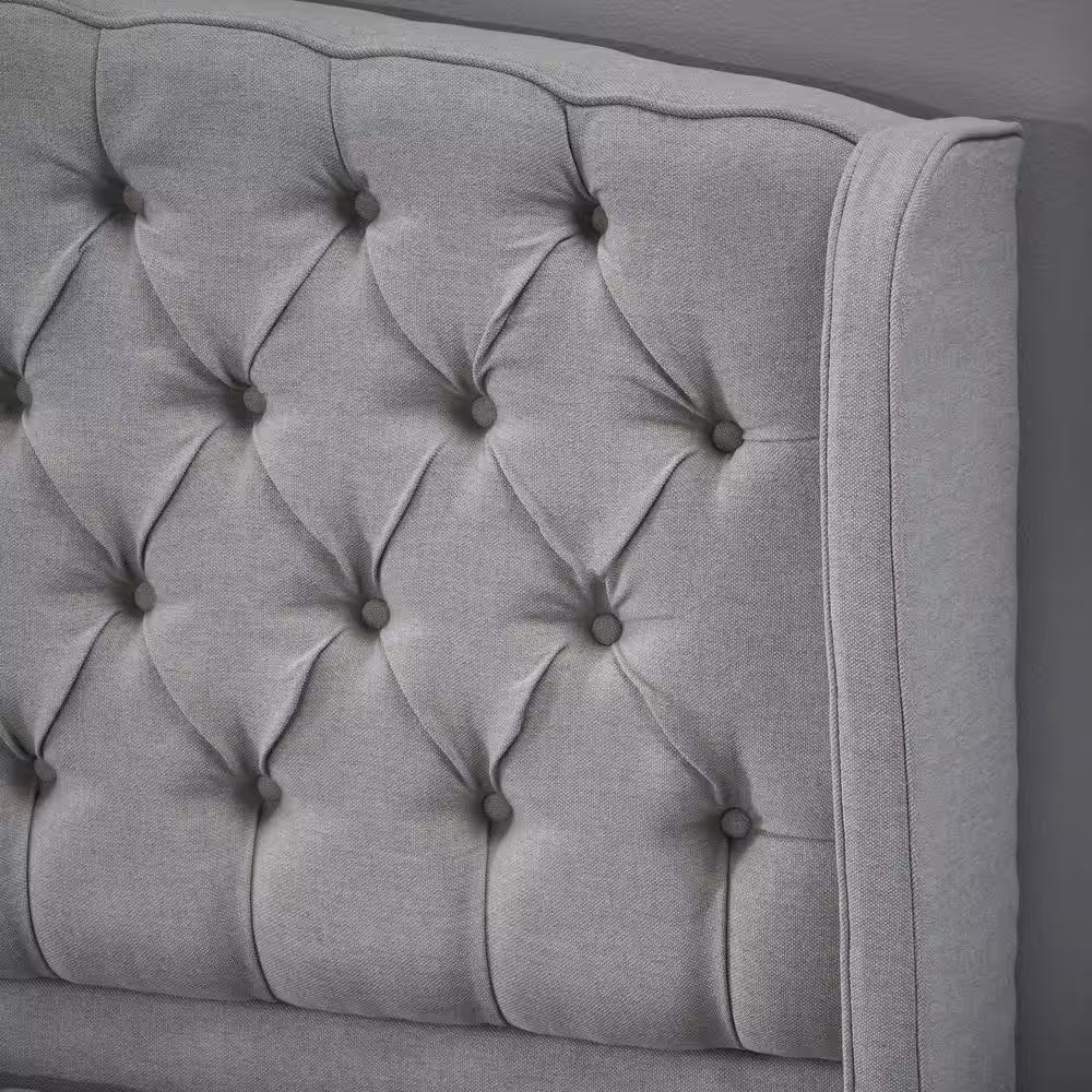 Light Gray Fully Upholstered Fabric Queen Bed Set